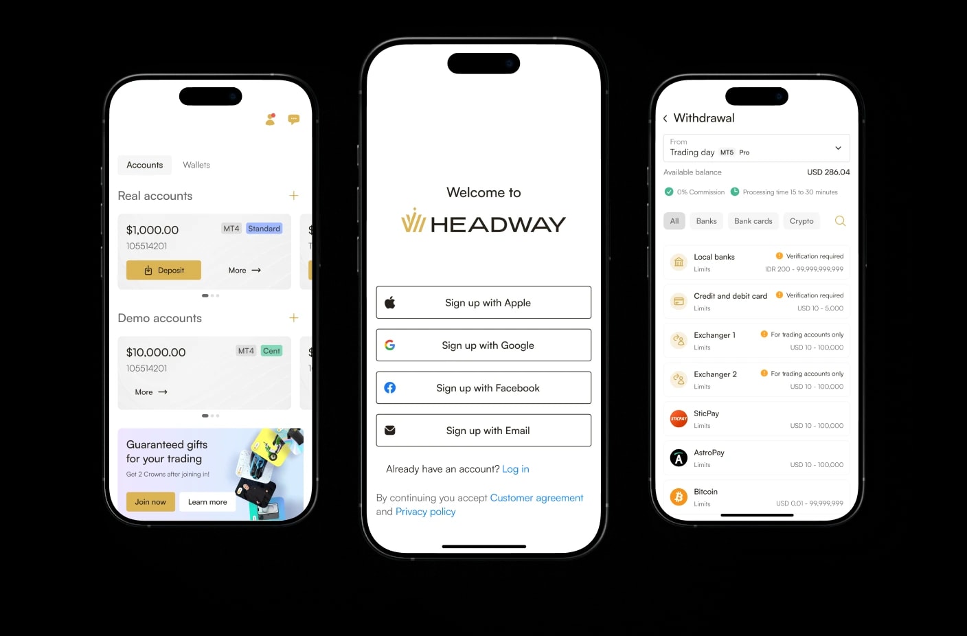 Foto de um celular mostrando o app de trading da Headway
